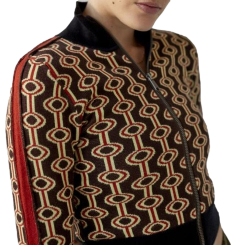 BDG Chandler Geometric Cropped Zip Up Sweater Medium